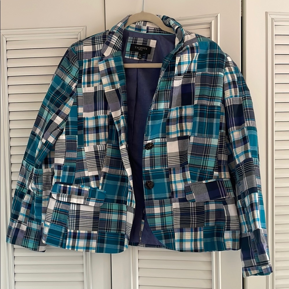 Plaid Blazer in Blue and Green